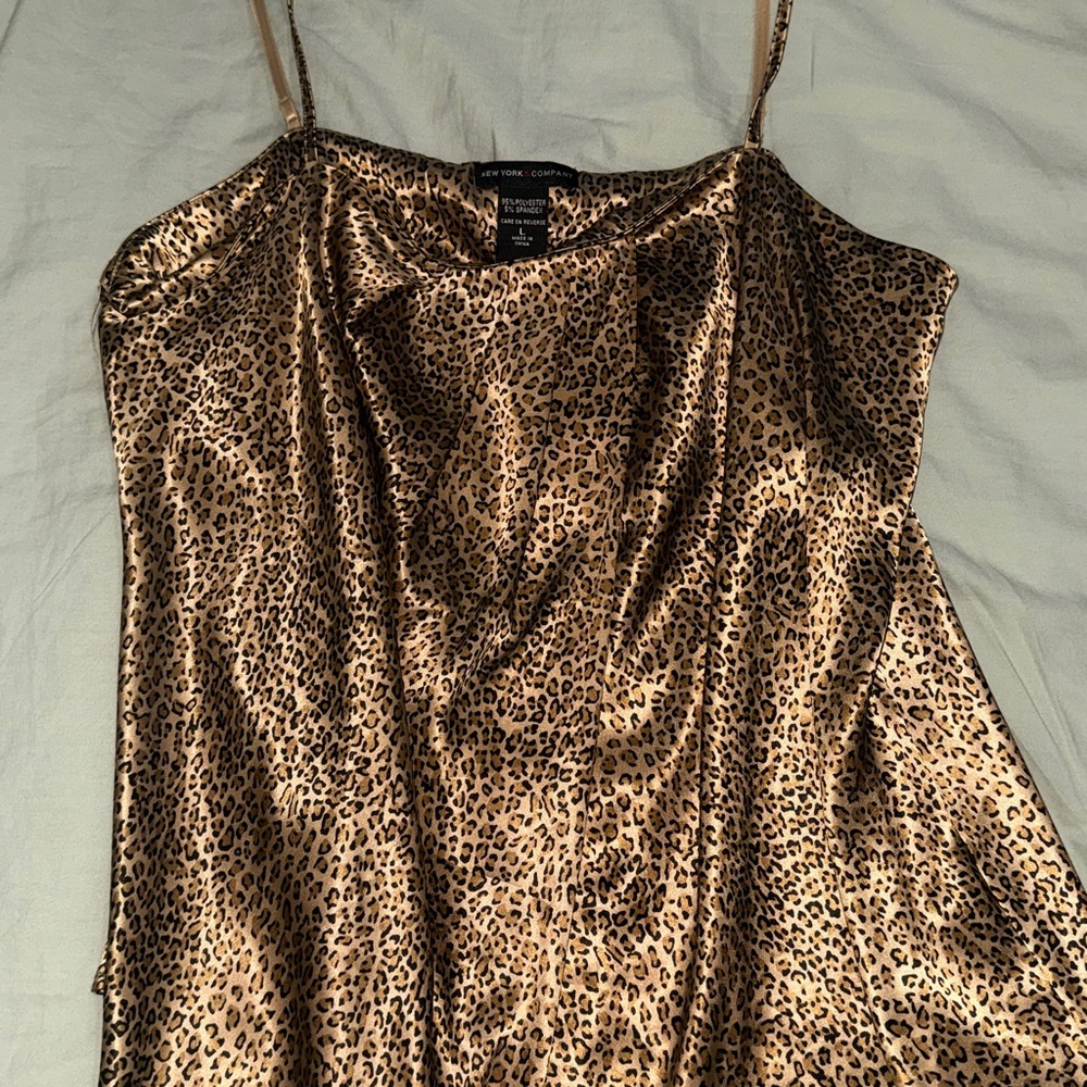 New York & Company Animal Print Satin Top